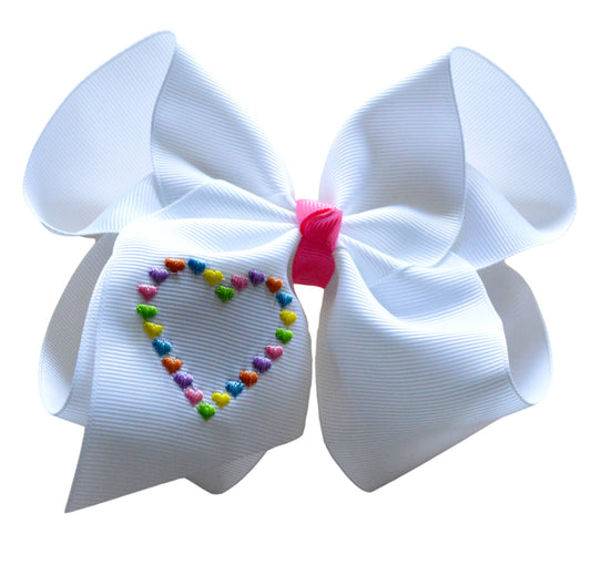 Candy Hearts Embroidered Bow: 5 inch / Alligator Clip