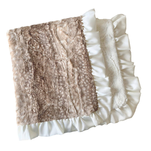 Fawn Luxe Cuddle Blanket- Ruffled Satin