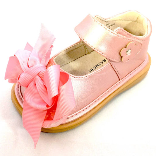 Ready Set Bow Mary Jane - Girls Toddler Squeaky Shoes- Rose Gold