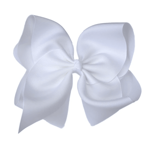 6 inch Solid Grosgrain Bow/French Barrette: White / 6 Inch