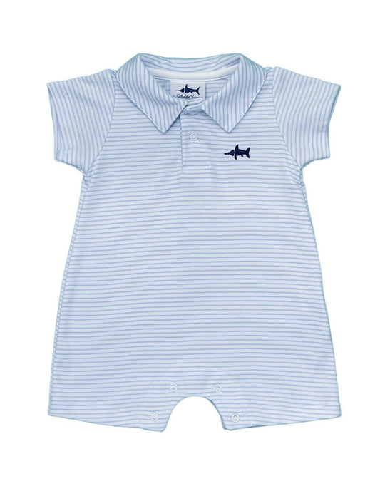 Signature Polo Romper Saltwater Boys Co.- LIght Blue Stripe