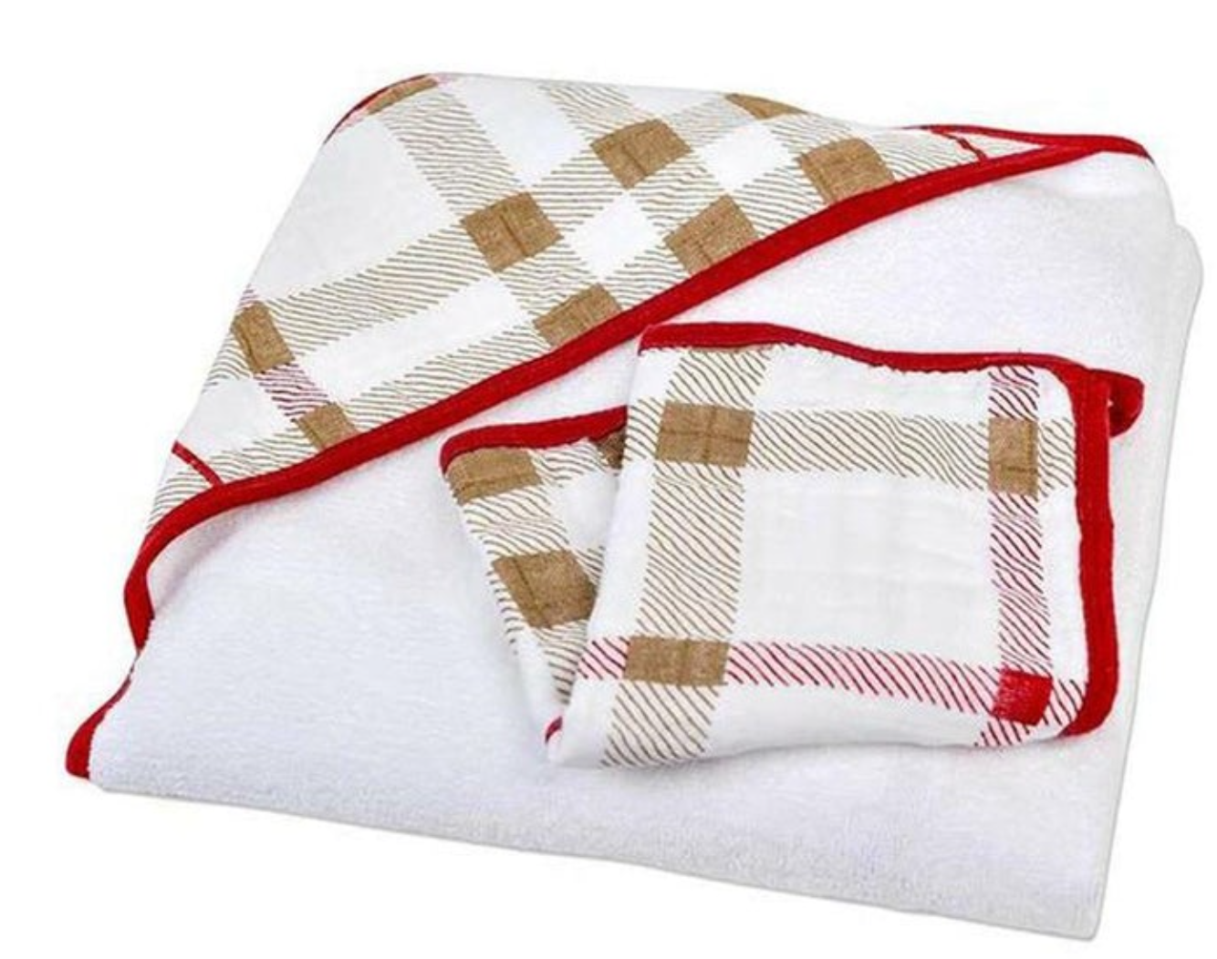 Plaid Hooded Towel and Washcloth Set