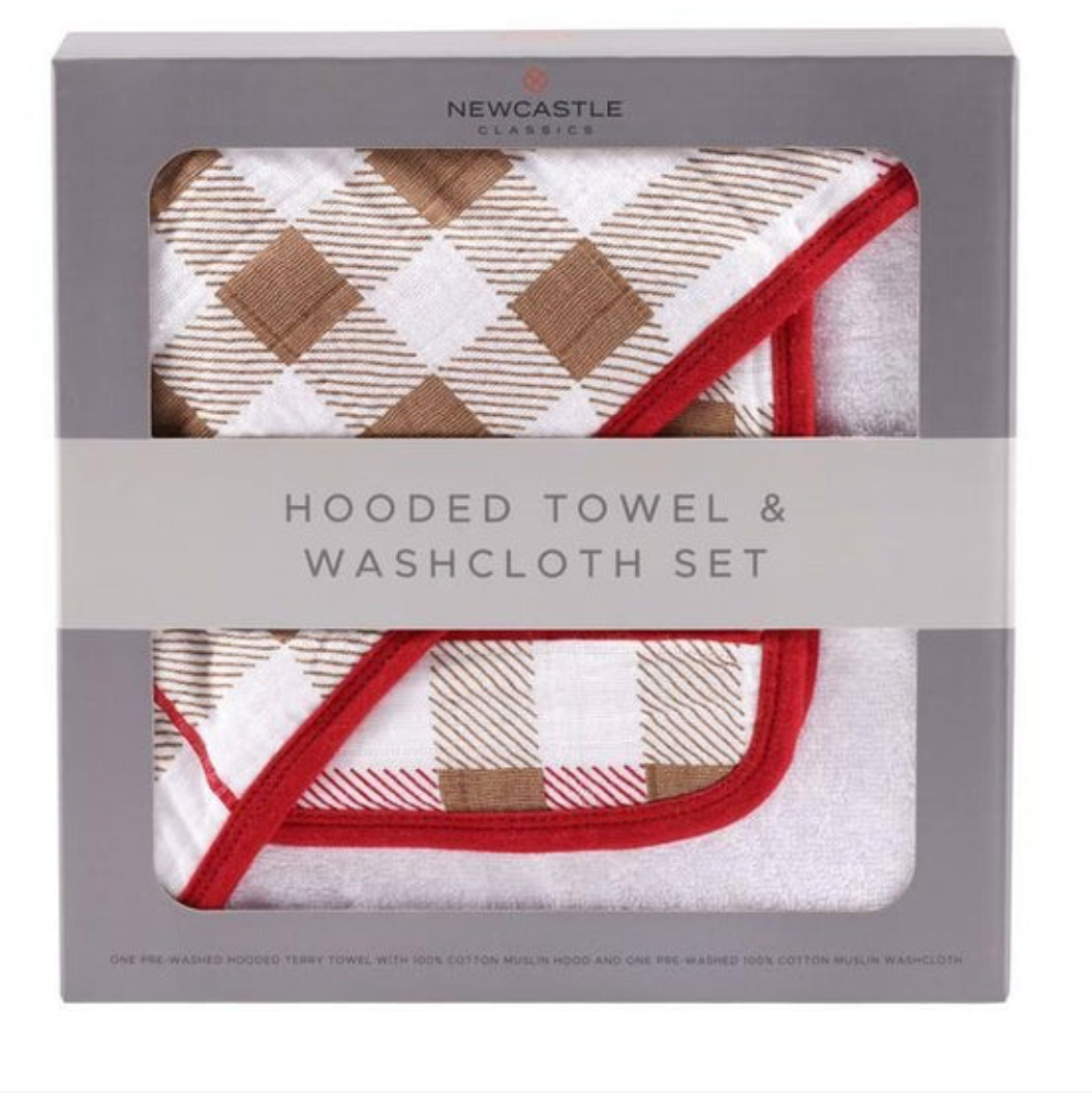 Plaid Hooded Towel and Washcloth Set
