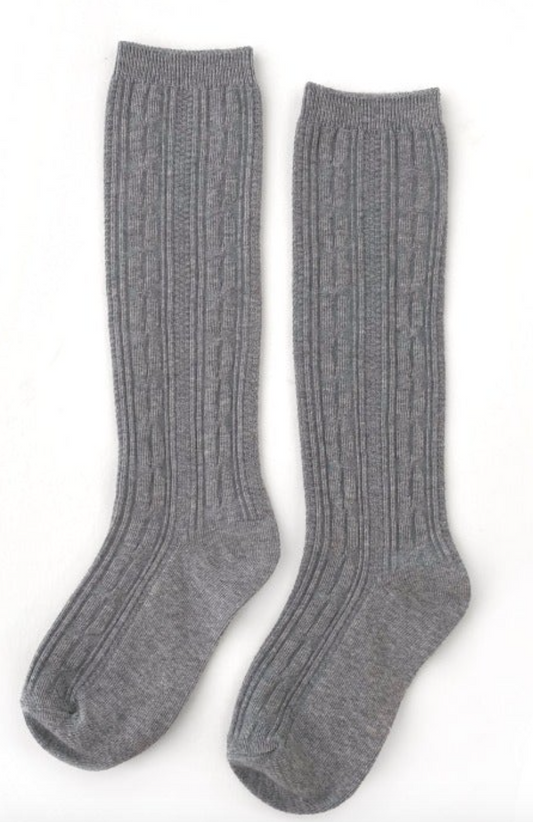 Gray Cable Knit Knee High Socks