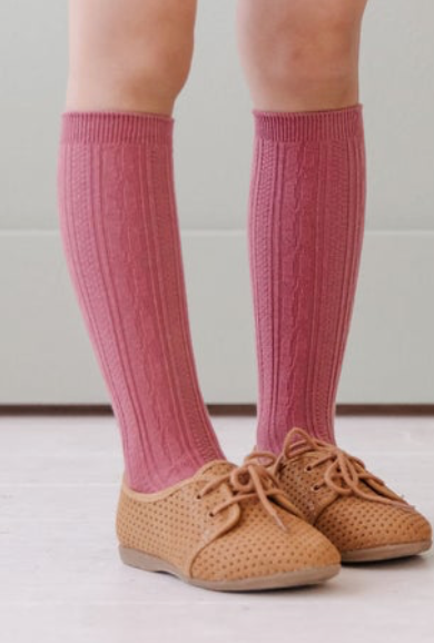 Mauve Cable Knit Knee High Socks