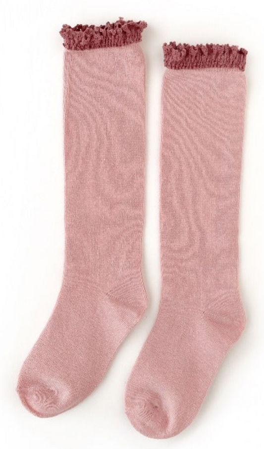 Blush + Mauve two tone Lace Top Knee Highs