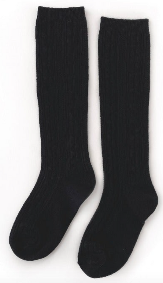 Black Cable Knit Knee High Socks