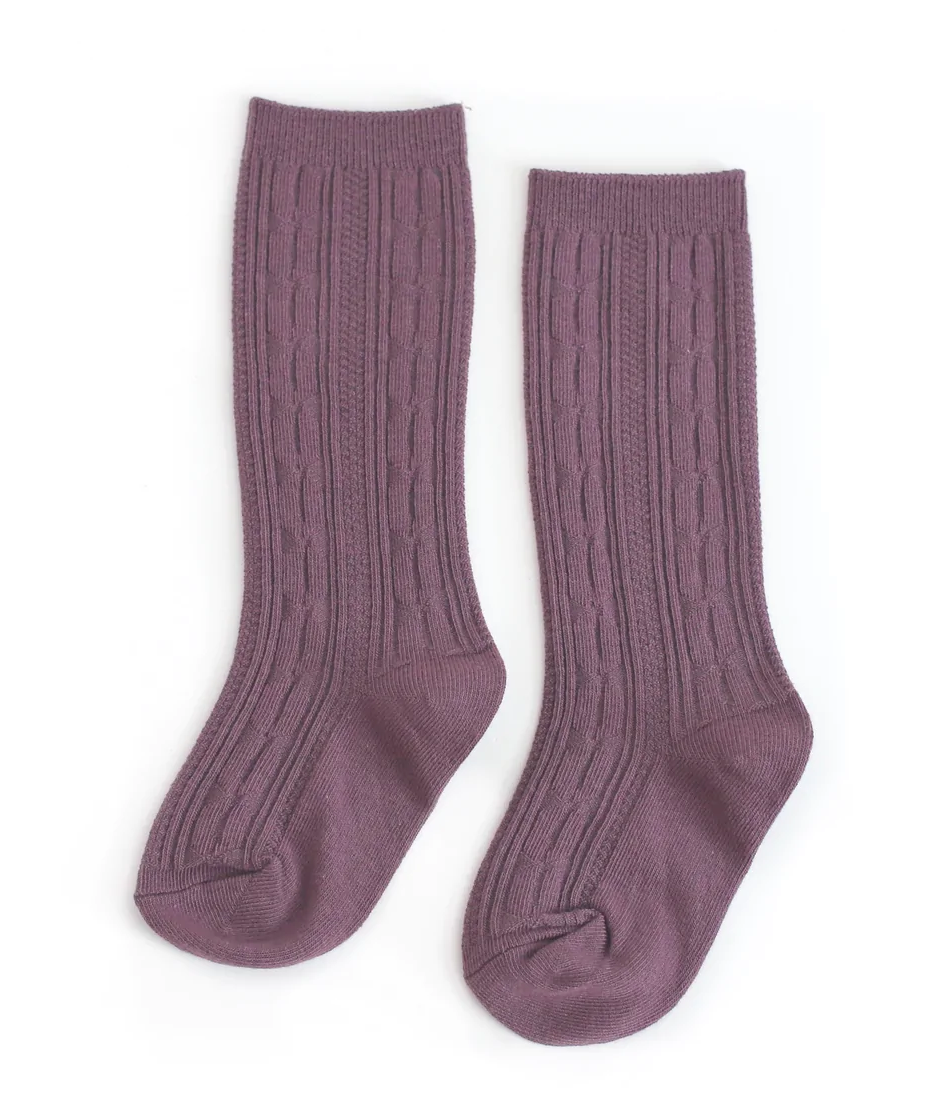 Dusty Plum Cable Knit Knee Socks