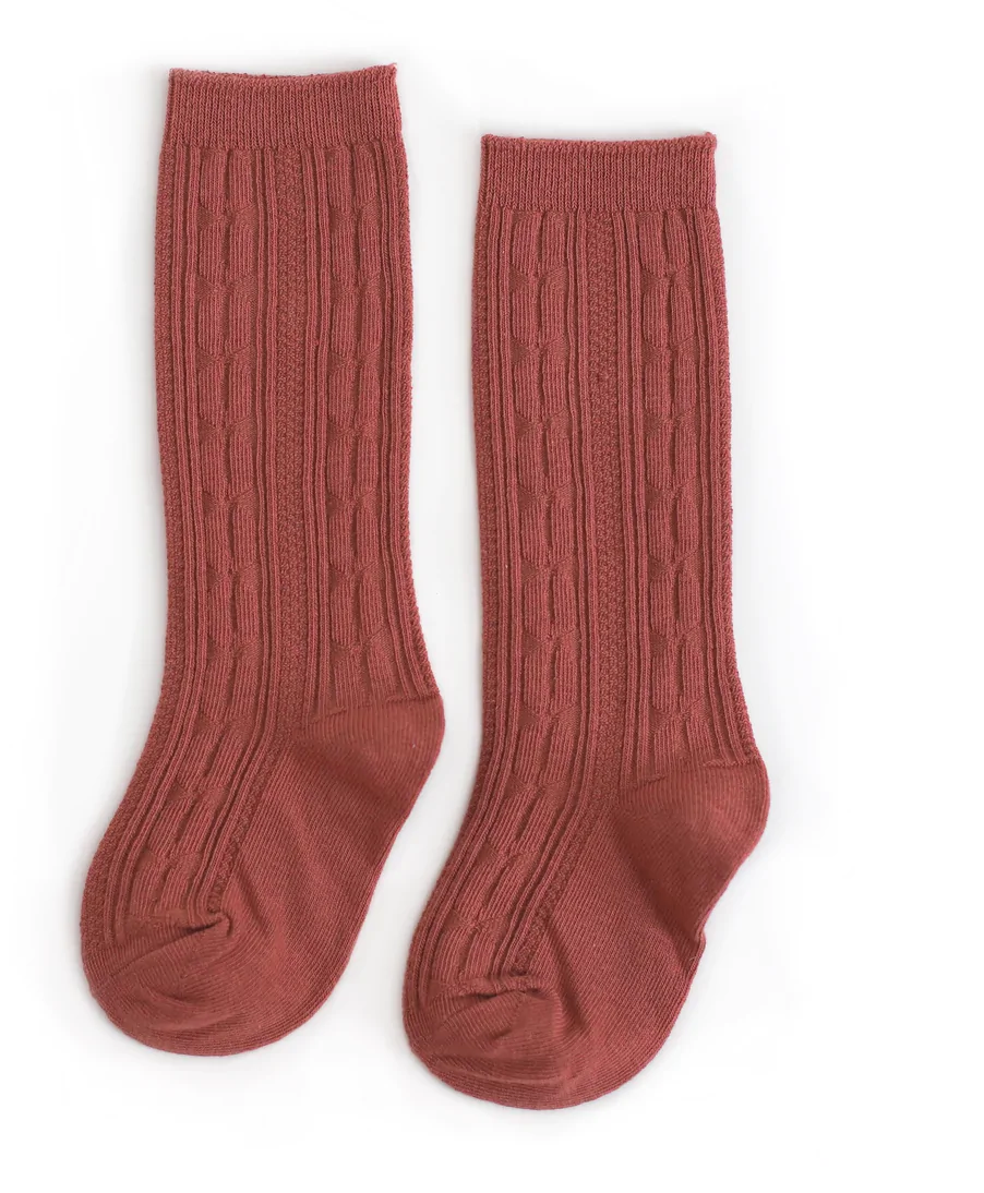 Rust Cable Knit Knee High Socks