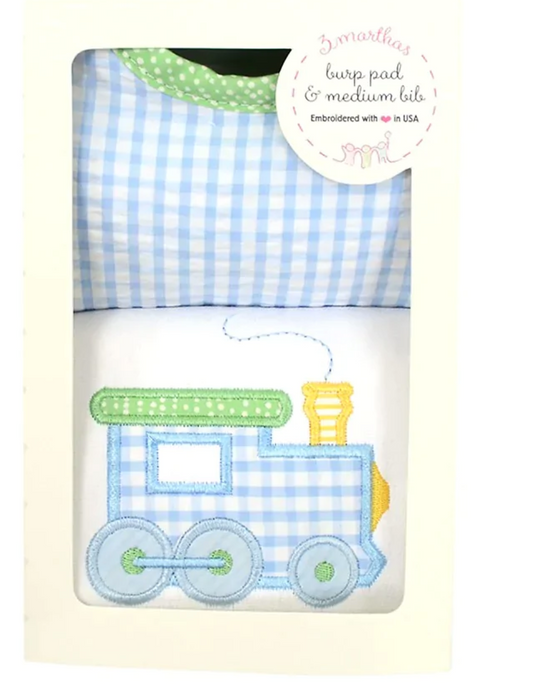Train Bib & Burp Box Set by 3 Marthas