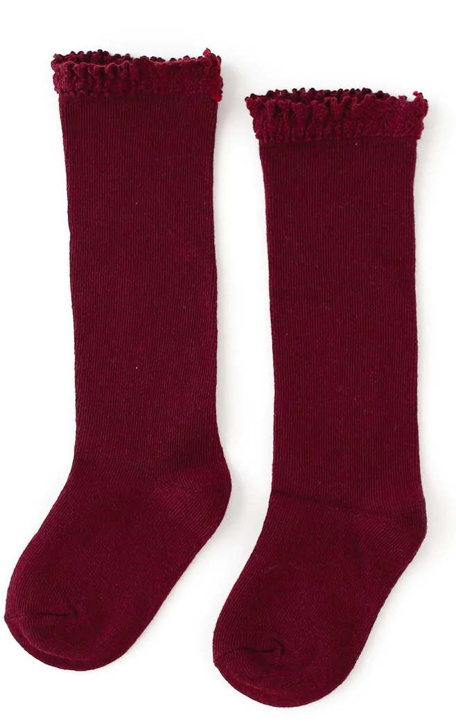 Wine Lace Knee Socks