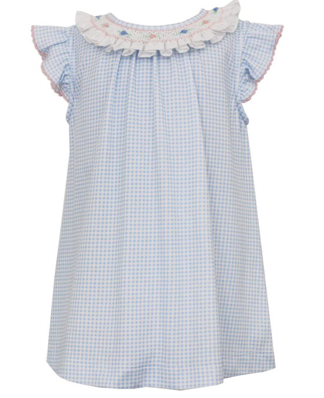 Pricilla - A-Line Dress  - Pleated Smocked Collar -Blue Gingham
