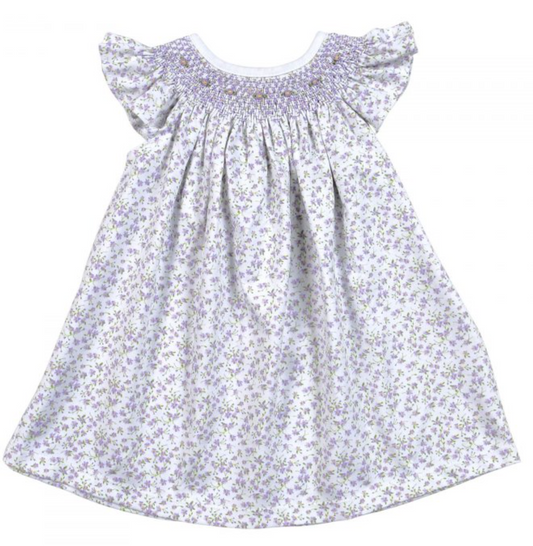 Leyla Purple Floral Hand Smocked Bishop Dress
