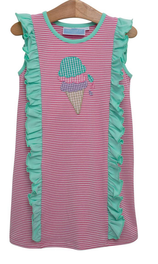 Trotter Street Ice Cream Cone Applique Ruffle Dress