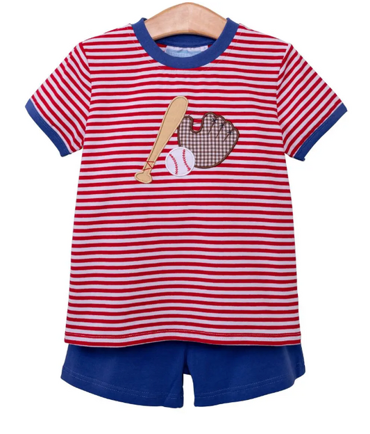 Trotter Street Baseball Applique Short Set