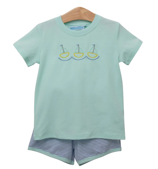 Trotter Street Sailboat Embroidery Short Set