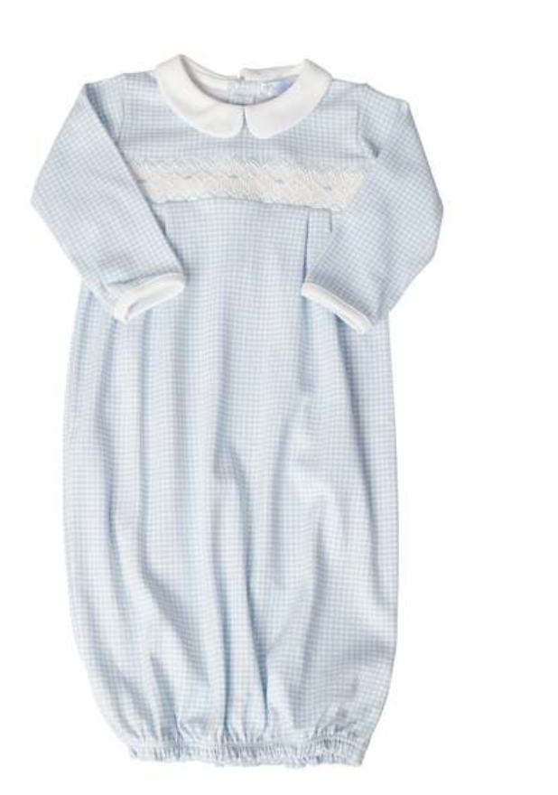 Nella Pima Blue Gingham Smocked Gown