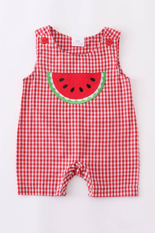 Watermelon red plaid baby romper