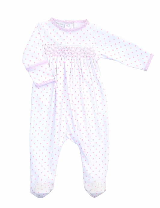 Gingham Dots Smocked Footie with Pink
