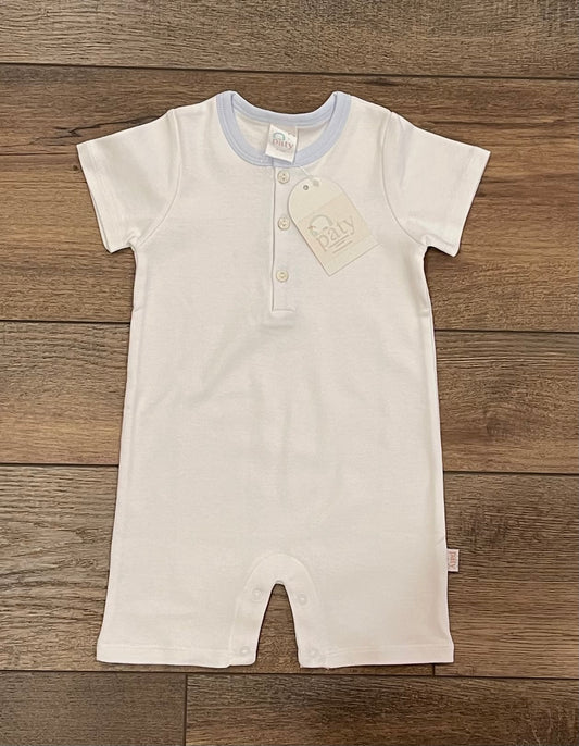 Boys Romper White with Blue Trim