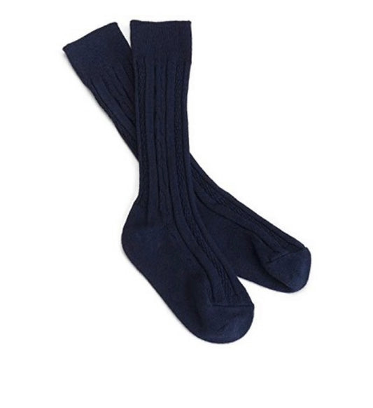 Jefferies Navy Cable Knit Knee Socks