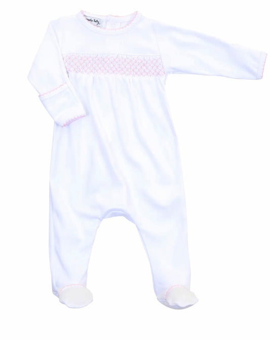 White with Pink Smocked Footie
