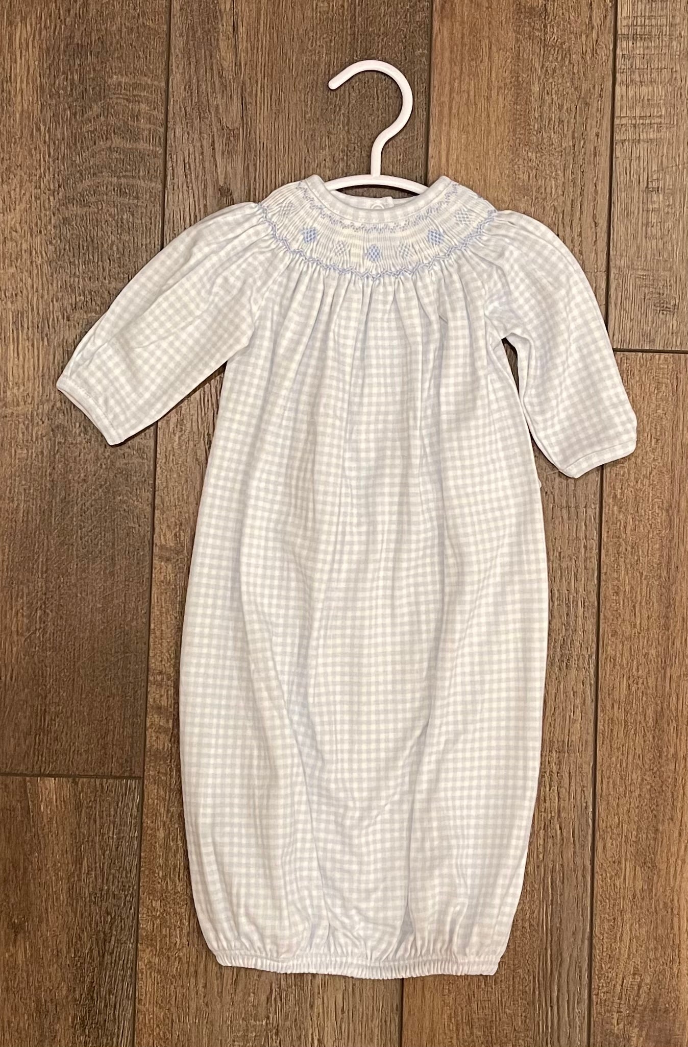 Leo Blue Gingham Hand Smocked Gown