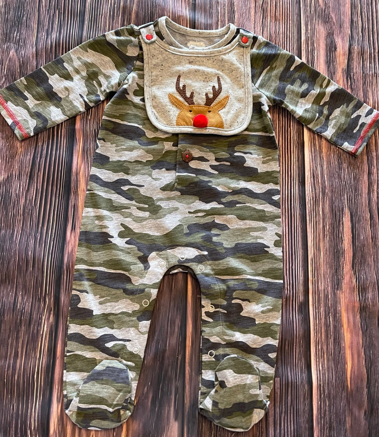 Reindeer Romper with Removable Bib- Christmas